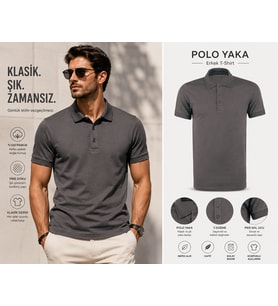 LUXIC CORE Erkek Polo Yaka Tişört Likralı Pike Kumaş Slim Fit