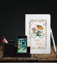 Sevgililer Gününe Özel Beyaz Defter Kalem & Deri Kaplama Kalemlik Hediye Seti 6