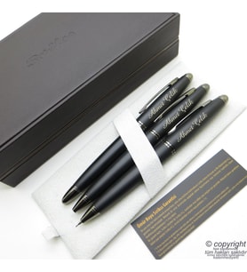 Scrikss 88 3'lü Set Mat Siyah Deri Ahşap Kutulu  Dolma Kalem + Versatil Kalem + Tükenmez Kalem Set  Scrikss Noble  İsme Özel Kalem  Hediyelik Kalem