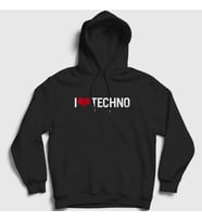 Presmono Unisex Beyaz I Love Techno Kapüşonlu Sweatshirt 543399tt (Siyah)