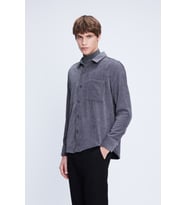 Gri Shacket Comfort Fit Uzun Kol Fitilli Kadife Gömlek