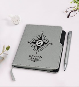 BK Gift Kişiye Özel İsimli Gri Termo Deri Defter Kalem Seti-26