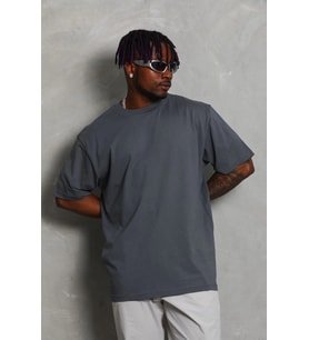 Erkek Düz Yazlık Kısa Kol Tişört Bisiklet Yaka Oversize T-Shirt - Füme