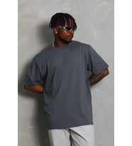 Erkek Düz Yazlık Kısa Kol Tişört Bisiklet Yaka Oversize T-Shirt - Füme