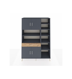 Hyperion Dolap 10 Raflı Tek Çekmeceli 4 Kapaklı 132x44x195 Antrasit-Antrasit/Çam