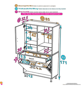 Eliusta Mira Dolap 6 Bölme Çok Fonksiyonlu Banyo Dolabı 85 cm Beyaz Sepetli Dolap 85x171x32,5 cm Organizer