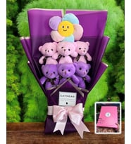 Pembe ve Mor Peluş Ayıcık Buketi Peluş Papatyalı