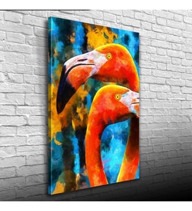 Flamingo, Turuncu ve Mavi Tonlarda Suluboya Tekniğinde Kanvas Tablo 50 x 70