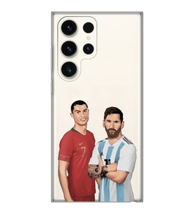 Samsung Galaxy S23 ULTRA Uyumlu Cristiano Ronaldo & Lionel Messi Tasarımlı Şeffaf Telefon Kılıfı