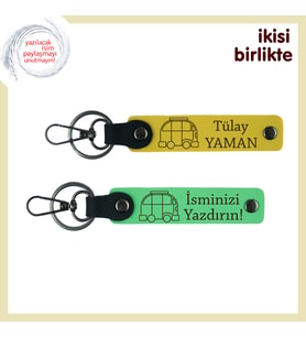 Kampçı Takıme Sevgilerle, Kişiye Özel Karavan Temalı Anahtarlık 2’li Set, İsim Yazılı, Sarı-F Yeşil