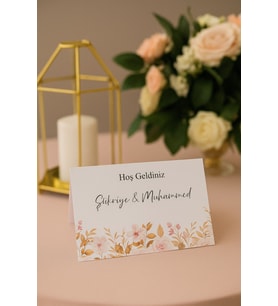 Kuru Çiçekli Nişan Masa Kartı Çift Yön Baskı - 11x16cm - İsme Özel - Nişan Kartı - Nikah Kartı