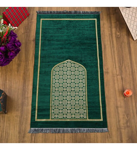 Selçuklu Desenli Lüks Şönil Seccade Yeşil (66x120cm) 520 gr