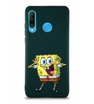 Huawei P30 Lite Soft Premier Kapak Sünger Bob Tasarımlı Silikon Kılıf - Yeşil (Şeffaf)