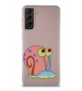 Samsung Galaxy S21 Plus Soft Premier Kapak Salyangoz Gary Tasarımlı Silikon Kılıf - Pudra (Şeffaf)