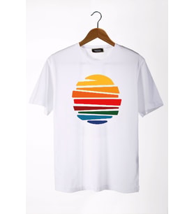 Erkek Beyaz Güneş Baskılı Bisiklet Yaka Oversize T-Shirt 22Y-3400762-1