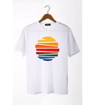 Erkek Beyaz Güneş Baskılı Bisiklet Yaka Oversize T-Shirt 22Y-3400762-1