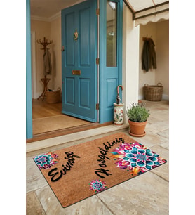 Valerine Life Kapı Önü Paspası 45x70cm Kaymaz Taban Dekoratif iç Dış Mekan Mandala Mavi Çiçek