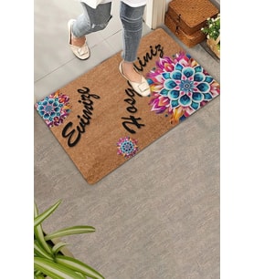 Valerine Life Mandala Mavi Çiçek Evimize Hoş Geldiniz Kapı Önü Paspası 45x70cm