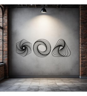 Metal Geometrik Duvar Dekoru Seti – Modern Minimalist 3 Parça Ev Ofis Aksesuarı Duvar Süsü (Siyah)