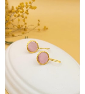Pembe Kedi Gözü Daire Küpe