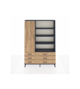 Arges Gardrop 8 Raflı 6 Çekmeceli Tek Kapaklı  132x30x195 Antrasit-Çam