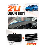 KİA RİO (2019-2024) Uyumlu Torpido Örtüsü + Tay Tüyü Bagaj Çantası + Sticker Seti - Siyah