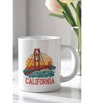 ABD California Temalı 330ml Baskılı Beyaz Seramik Kupa Bardak