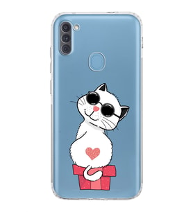 Samsung Galaxy A11  Kamera Korumalı  Kapak Cool Cat Tasarımlı  Şeffaf Kılıf