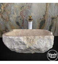 Bej Mermer Dışı Patlatma Kare Özel Lavabo