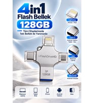 128GB 4in1 Flash Bellek USB-A Type-C Lightning MicroUSB Telefon Tablet Bilgisayar Uyumlu