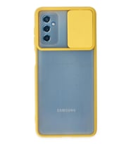 Durukar® Samsung Galaxy M52 5G Kılıf Palm Buzlu Kamera Sürgülü Silikon - Sarı