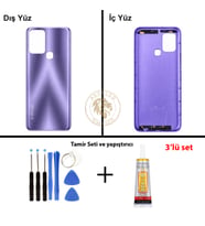 Infinix Hot 10T Mor Uyumlu Arka Kapak + Yapıştırıcı ve Vida Seti Arka Cam Batarya Pil Kapağı