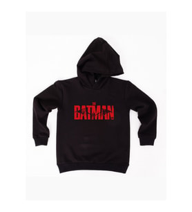 Batman baskılı kapüşonlu pamuklu kumaş çocuk sweatshirt (Siyah)