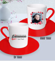 BK Gift Kişiye Özel Fotoğraflı Canım Babaannem Tasarımlı Kırmızı Türk Kahvesi Fincanı-1 (Beyaz)