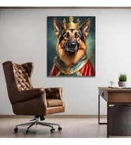Tekli Dikey Kanvas Duvar Tablosu Kral Kostümlü Alman Kurt Köpeği