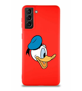 Samsung Galaxy S21 Plus Soft Premier Kapak Donald Duck-F Tasarımlı Silikon Kılıf - Kırmızı (Şeffaf)