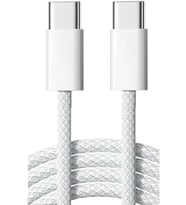 66W Apple İphone 15 Uyumlu Type-C to Type-C Örgülü Hızlı Data ve Şarj Kablosu Beyaz