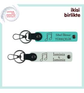 Sevgiliye Melodik Sürpriz, Kişisel İsim Yazılabilir Deri Anahtarlık Seti, Turkuaz-Beyaz