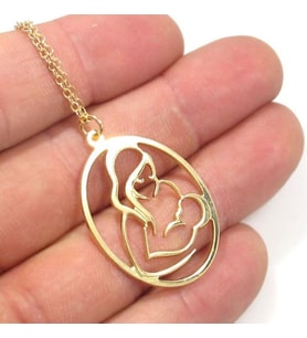 24 Ayar Has Altın Kaplama Anne Bebek Gümüş Kolye