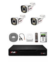 FURY 3 Kameralı 1080P Sesli 6 Warm LED Renkli Gece Görüşlü Güvenlik Kamera Sistemi 250GB 1606