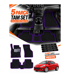 e-biz PEUGEOT 207-COUPE (2006-2014) Uyumlu EVA Oto Paspas Metal Topukluklu Havuzlu Siyah-Mor