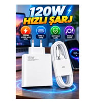 120W Mi Turbo Destekli Type-C Hızlı Şarj Aleti ve Turuncu Uçlu Şarj Kablosu