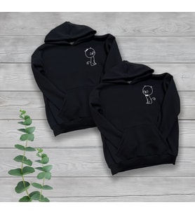 Kedi Sevgili Çift Baskılı Hediye 2'li Siyah Sweatshirt