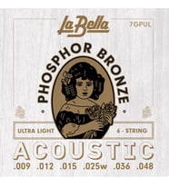 La Bella 7GPUL Akustik Gitar Teli Seti (Başlangıç/Orta - 09-48 Ultra Light)  Ultra Light Düşük Gerilim, Kolay Basım ve Yumuşak Çalım Hissi, İnce Ölçü  Ölçüler: 0.009 - 0.048 İnç Takım