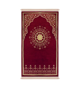 Bursa İpek Bordo Mandala Desen Kabartmalı Özel Dokuma Seccade