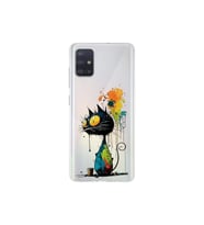Samsung Galaxy A51 ile Uyumlu Splash Kedi Tasarımlı Şeffaf Silikon Kılıf