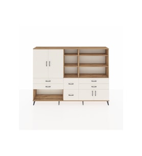 Arges Dolap 10 Raflı 6 Çekmeceli 4 Kapaklı 220x30x163 Çam-Aytaşı