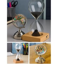 Kişiye Özel Manyetik Kum Saati ve Kristal Cam Dünya Küre Ofis Hediye Seti