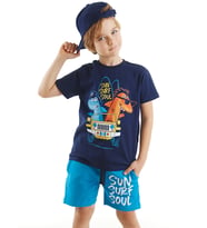 Shark Surf Erkek Çocuk T-shirt Şort Takım (Lacivert-Mavi)