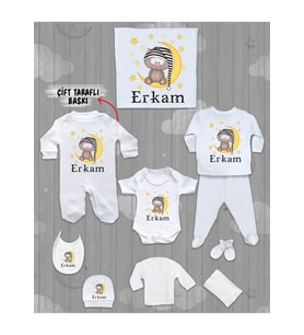 İsme Özel 10'lu Pamuklu Erkek Bebek Hastane Çıkışı Seti_MT_164-10 (Krem)